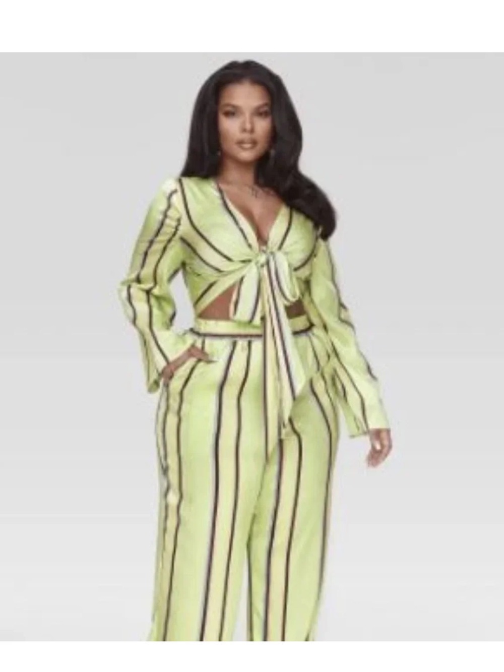 Fashion to Figure Green Stripe Tie Front Pant Set Size 1 NWT - Picture 3 of 14